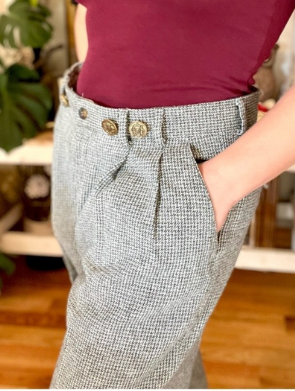 Dockers Vintage Tweed Houndstooth Pants With Brass Crest Buttons Large